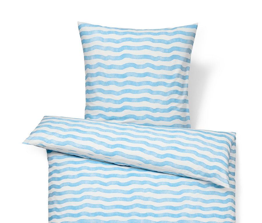 Pościel z bawełny renforcé w standardowym rozmiarze, wzór w niebieskie fale.