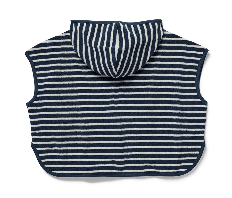 Widok z góry na frotté ponczo w paski z kapturem.