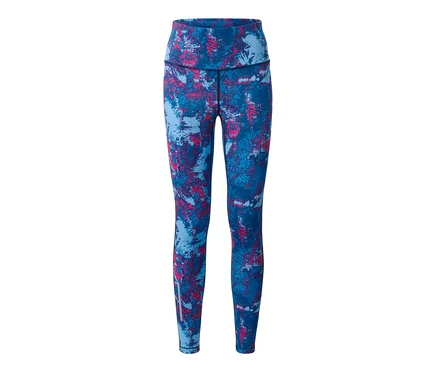 Zbliżenie na różowo-niebieskie legginsy sportowe.