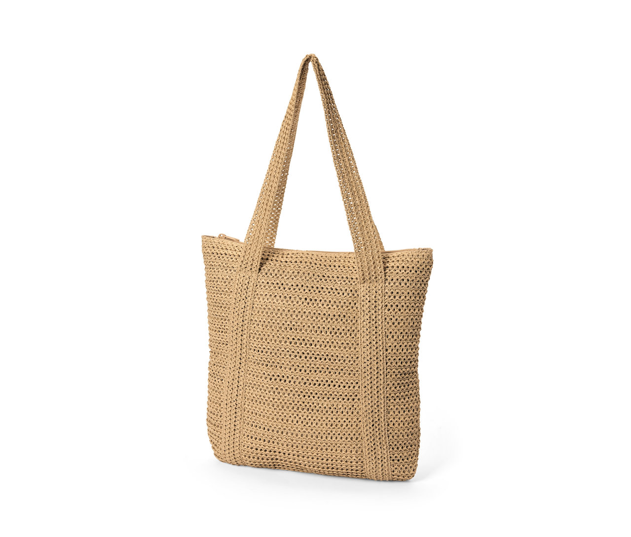Szczegółowe zdjęcie torby shopperki z plecionki na białym tle.
