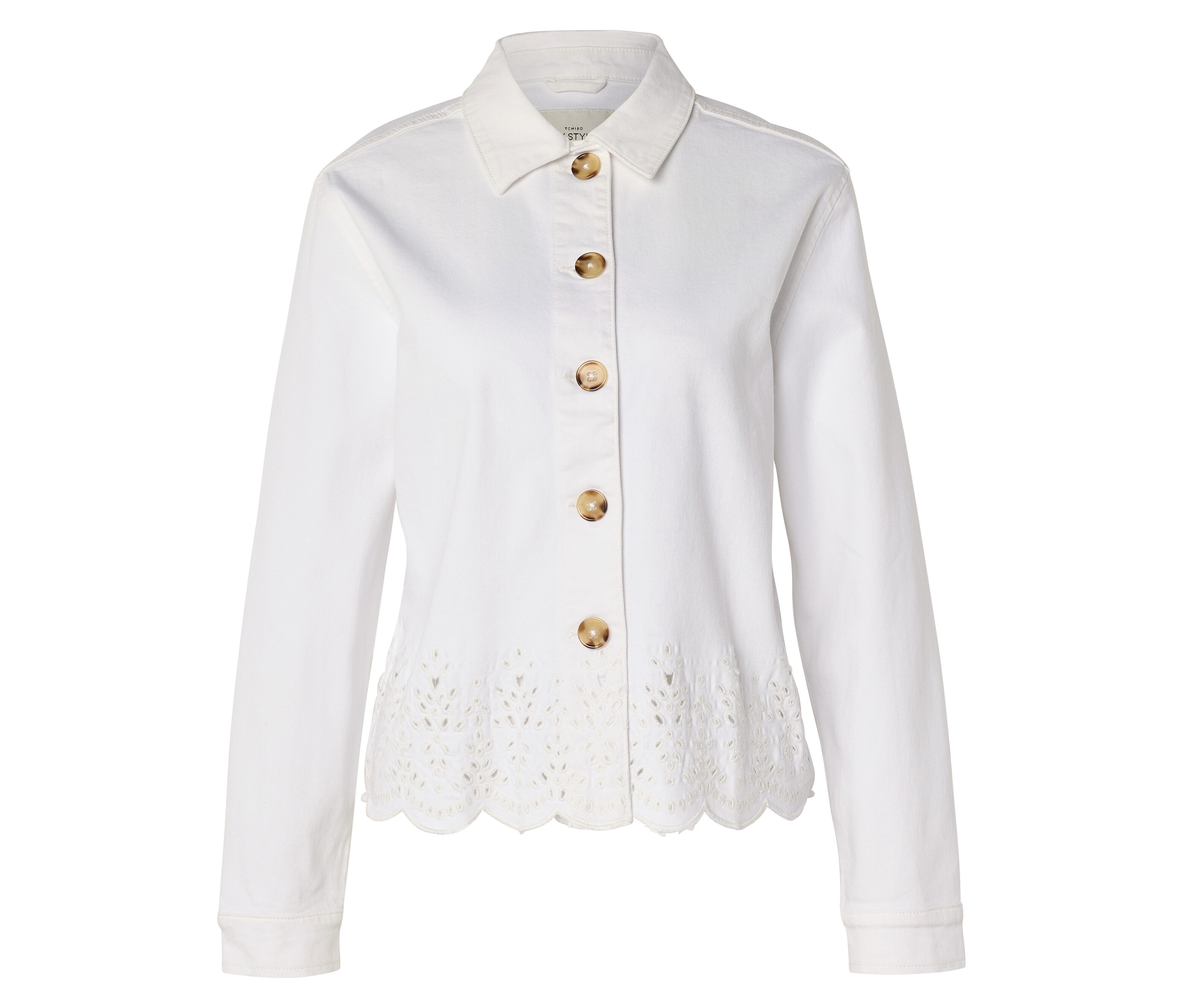 Tchibo - Kurtka dżinsowa z haftem ażurowym- biały