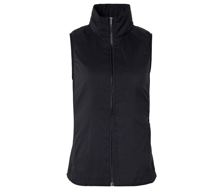Czarna, pikowana kamizelka bez rękawów zapinana na zamek błyskawiczny.