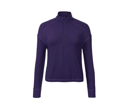 Fioletowa krótka bluza z długim rękawem do fitnessu.