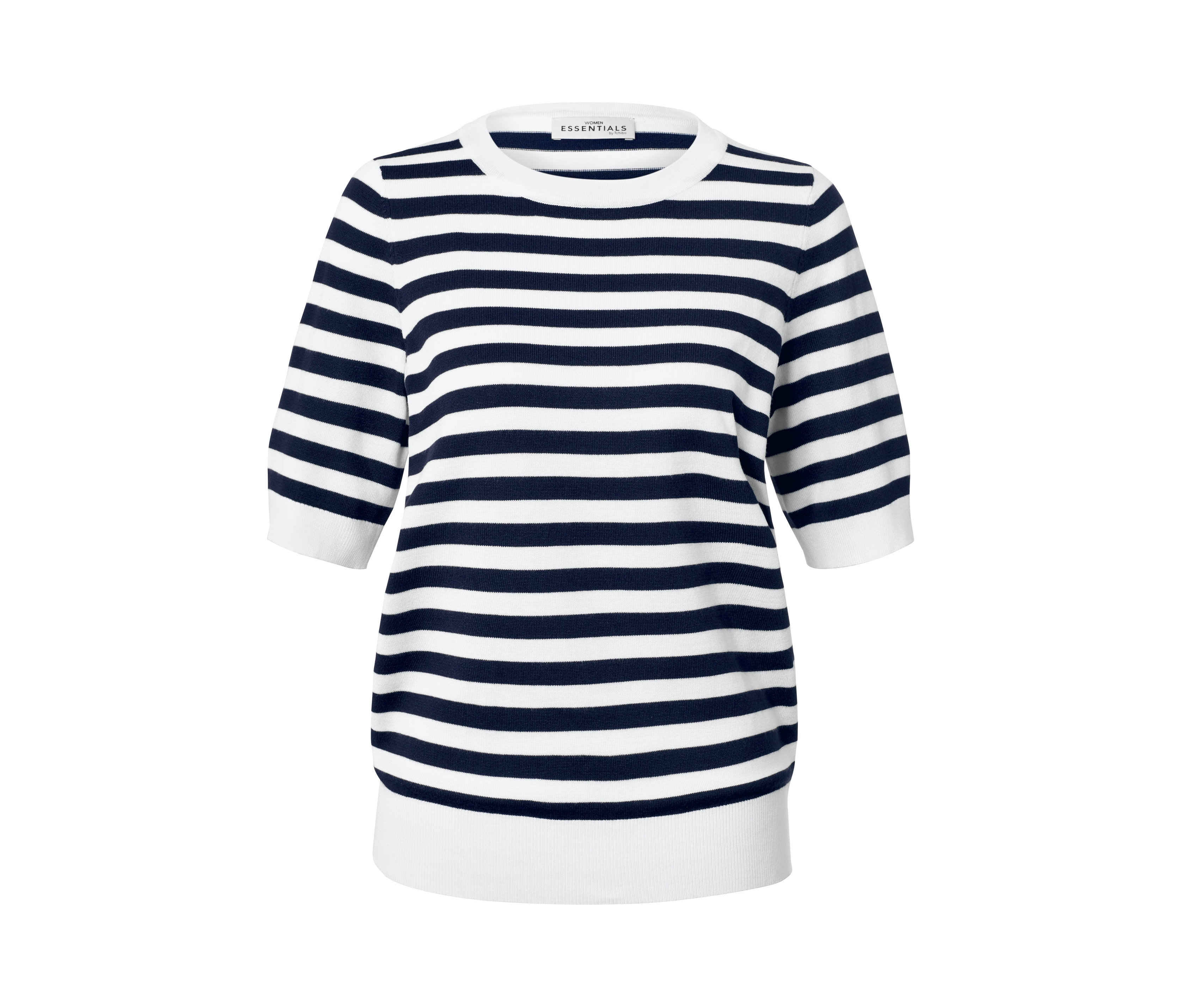 Tchibo - Sweter z delikatnej dzianiny- biały/niebieski/w paski