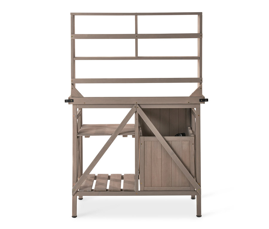 Stół na rośliny Jonte z regałem, koszem na śmieci.