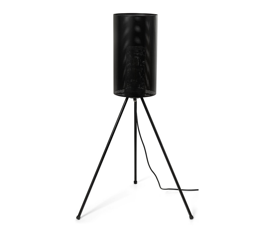 Czarna lampa ogrodowa LED na trzech nogach.