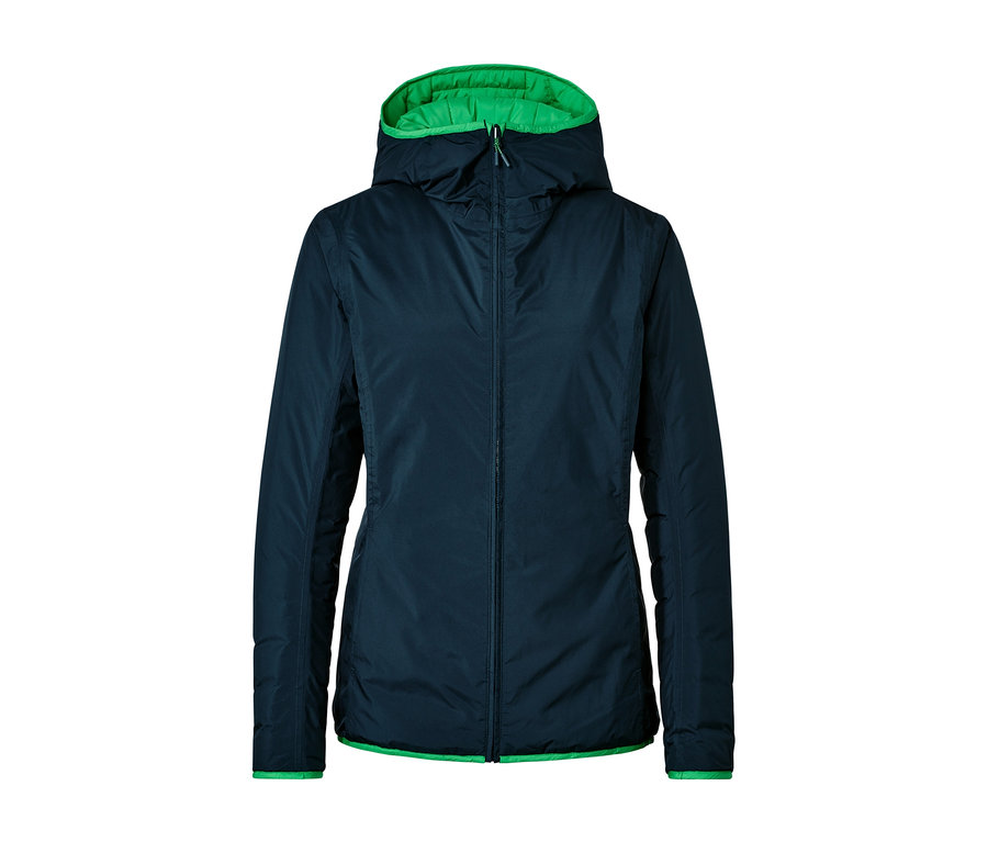 Zielona, nieprzemakalna, dwustronna kurtka pikowana.
