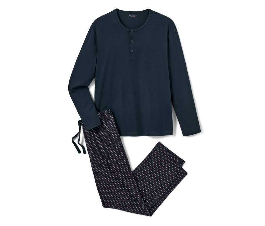 Granatowa piżama z modalem z długim rękawem i spodniami w nadruk.