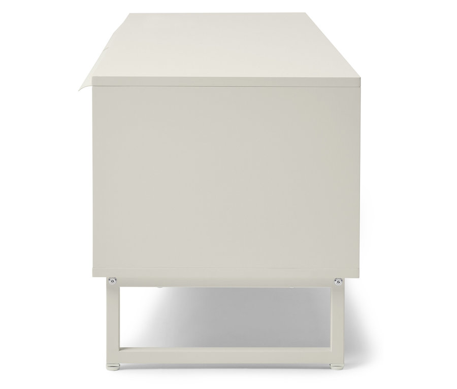 Biała szafka nocna z prostokątnym blatem i metalowymi nogami.