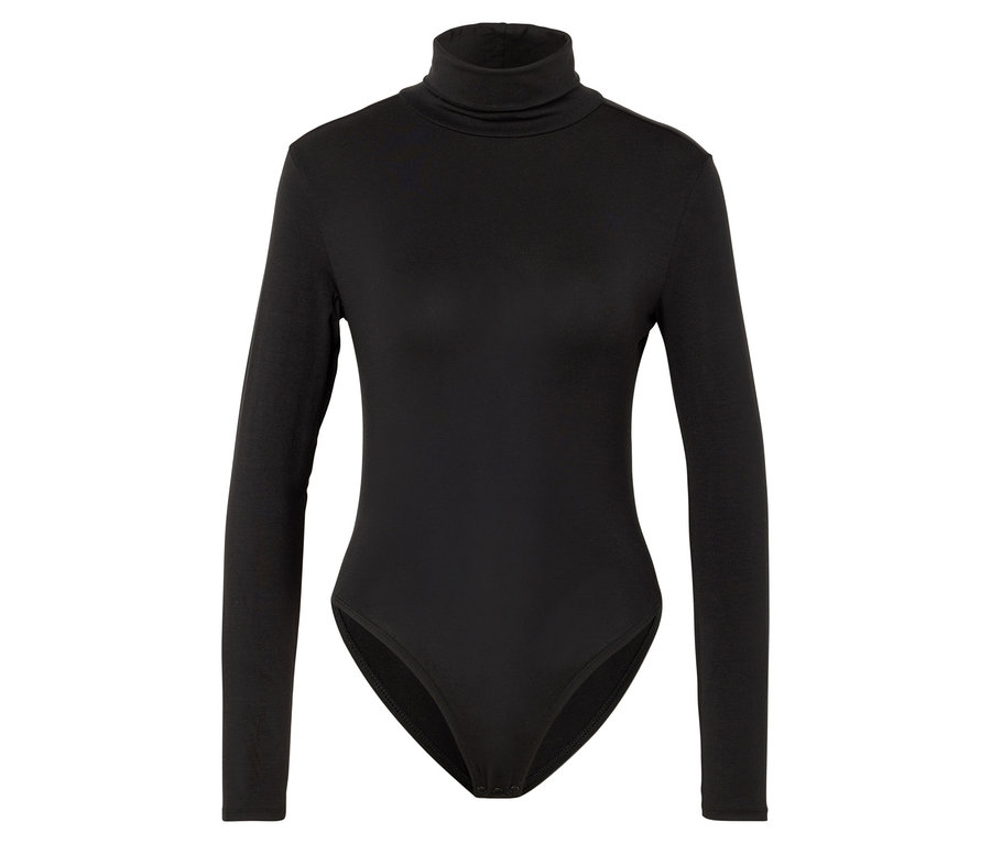Czarne body z długim rękawem i golfem.