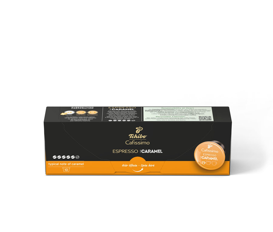 Opakowanie Cafissimo Flavoured Edition Espresso Caramel z 10 kapsułkami.