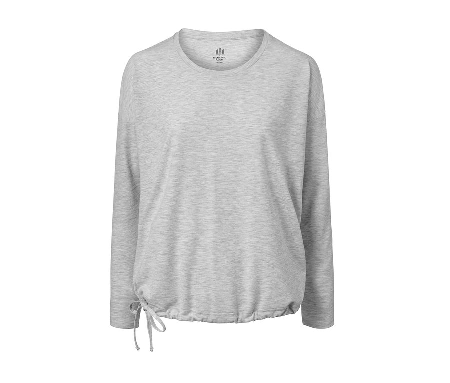 Jasnoszara koszulka funkcyjna z długim rękawem.