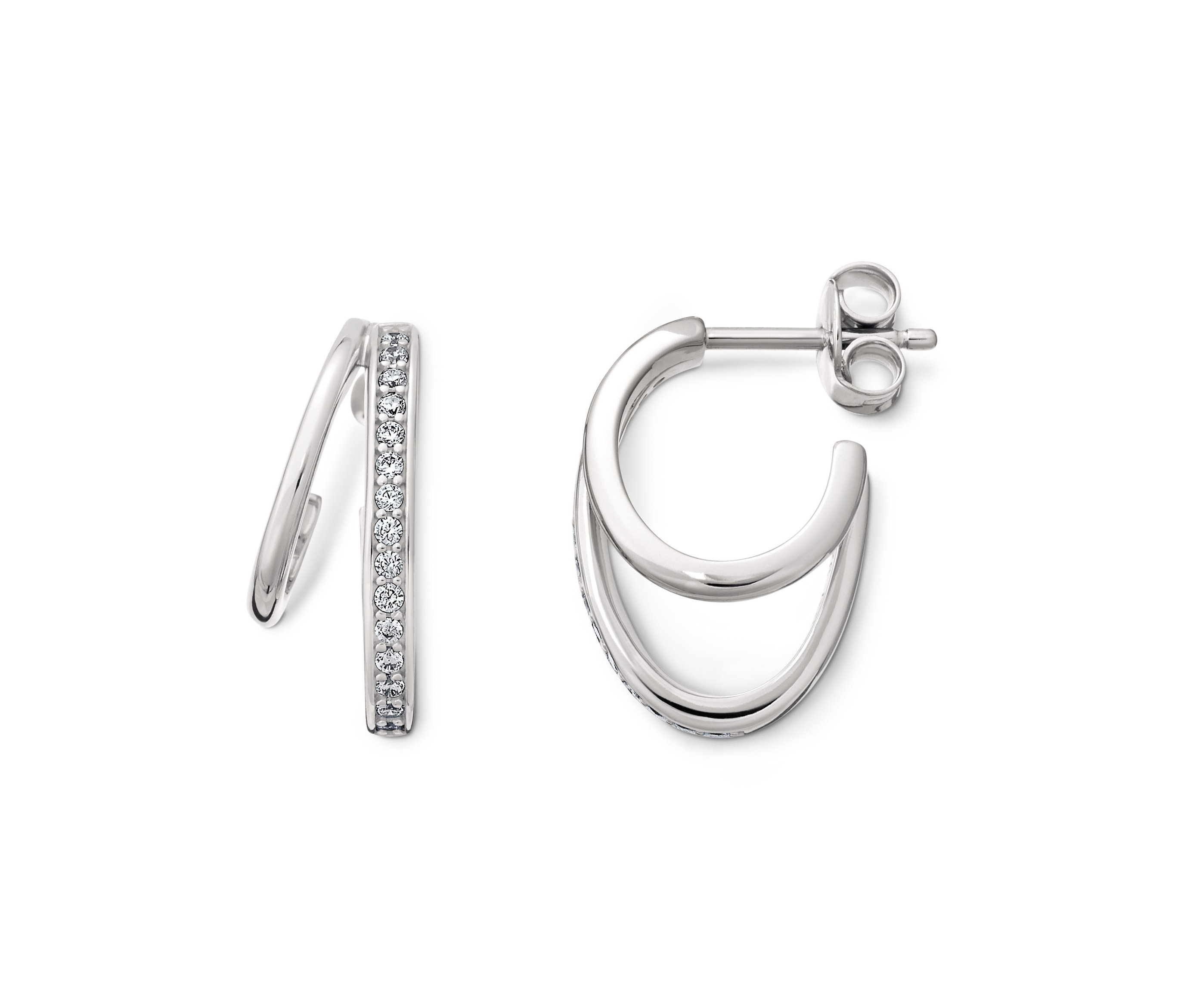 Tchibo - Podwójne kolczyki kreole - kolor: biały/srebrny