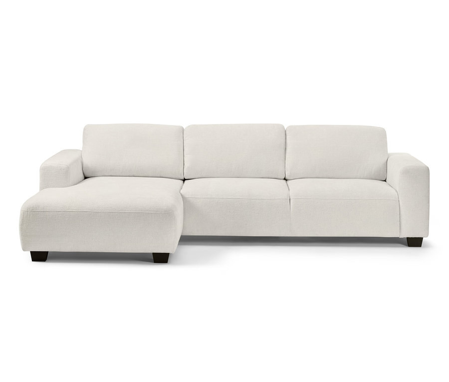Kremowa sofa narożna, lewa.