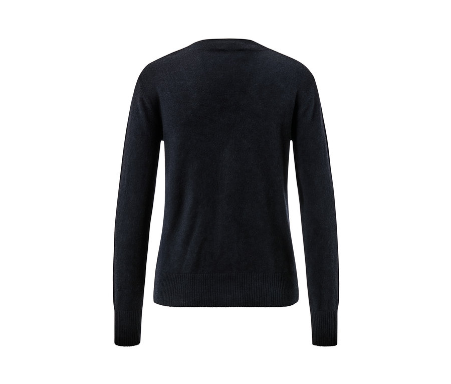 Ciemnoszary kardigan z delikatnej dzianiny z kaszmirem, widoczny od tyłu na białym tle.