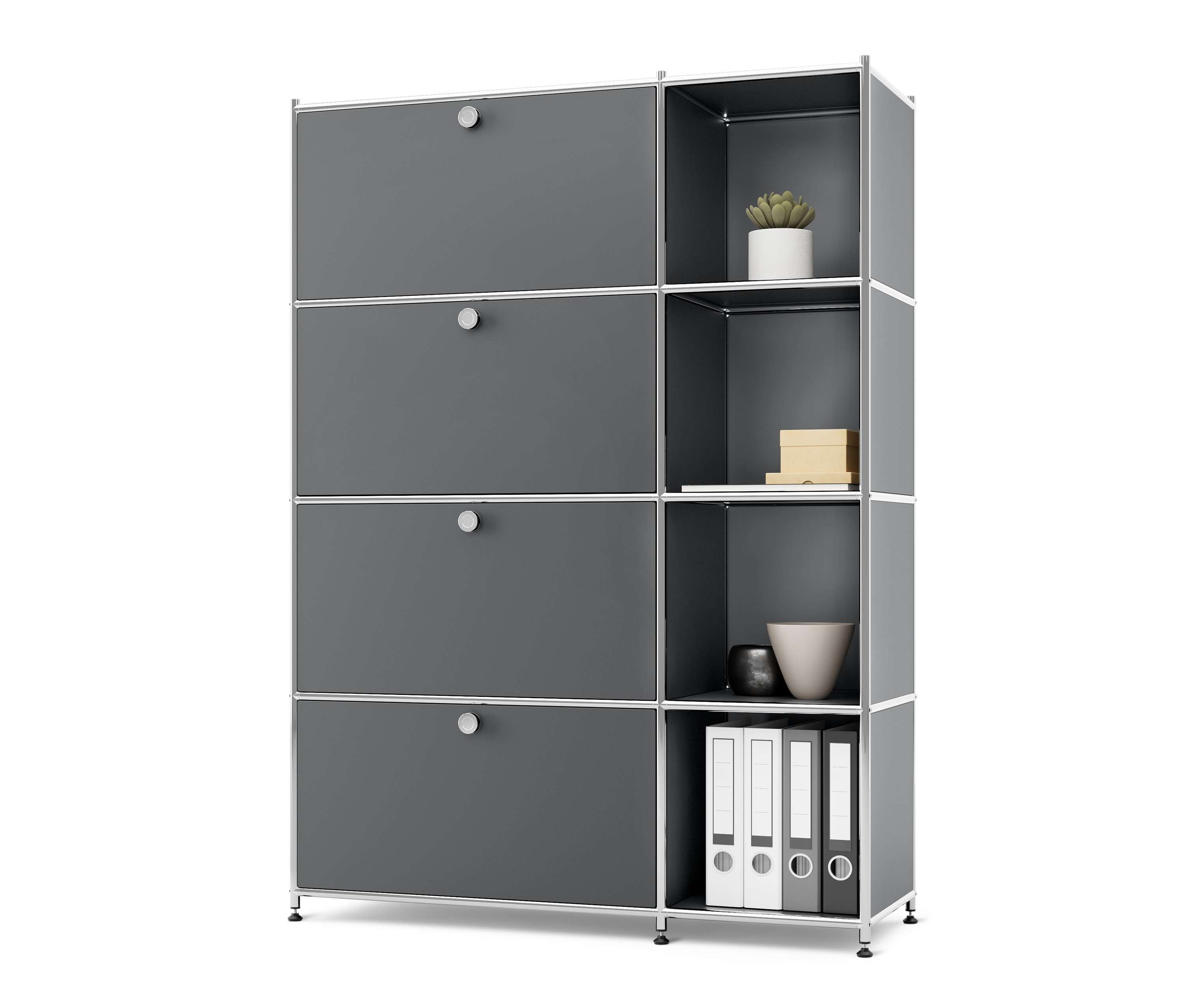 Tchibo - Metalowy regał »Cn3« z 4 komorami z klapami - kolor: szary