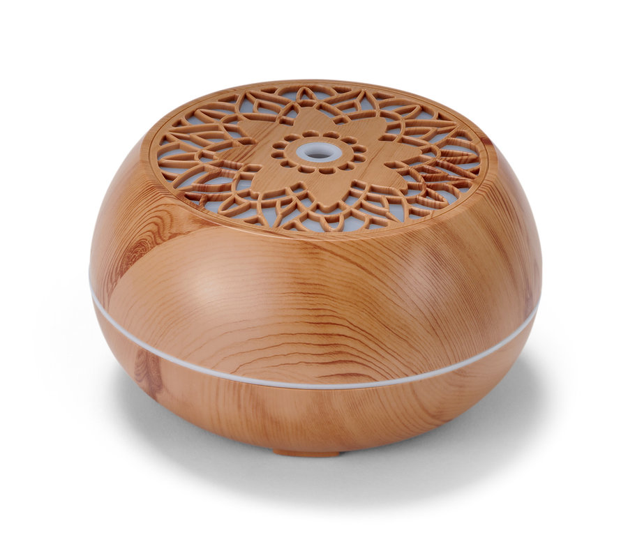Zbliżenie na brązowy dyfuzor zapachów z głośnikiem Bluetooth®.
