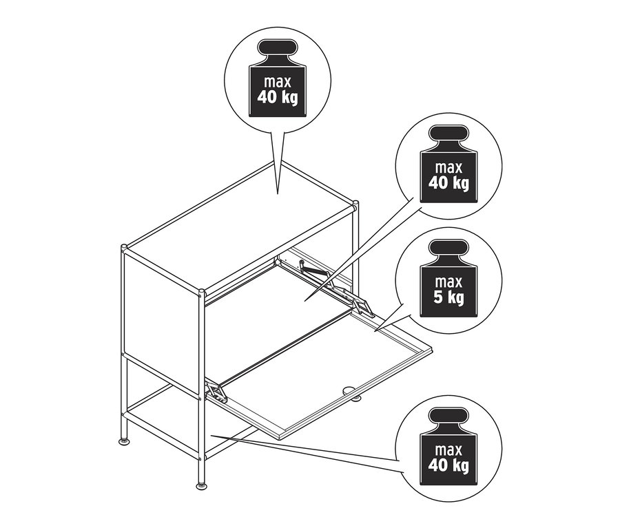 Rysunek białej szafki typu sideboard »CN3« z 1 klapą.