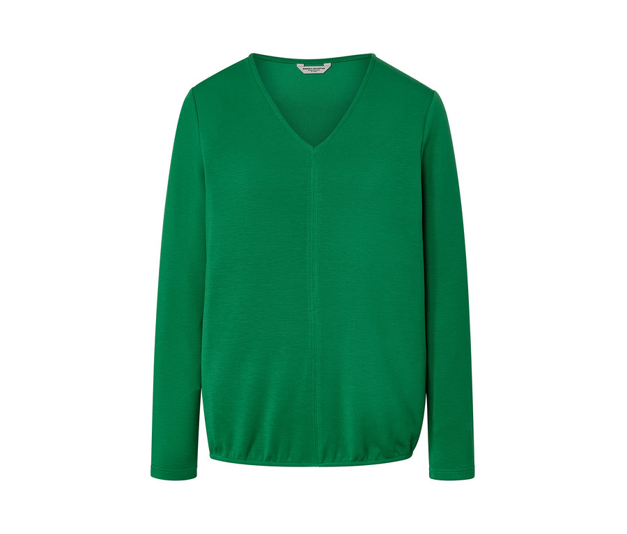 Zielona bluzka z mieszanki modalu z długimi rękawami i dekoltem w kształcie litery V.