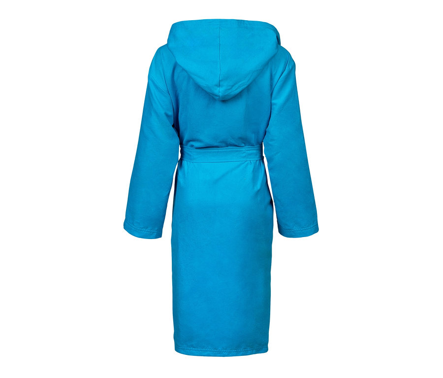 Niebieski szlafrok dziecięcy z mikrofibry arena Zeal widziany od tyłu.