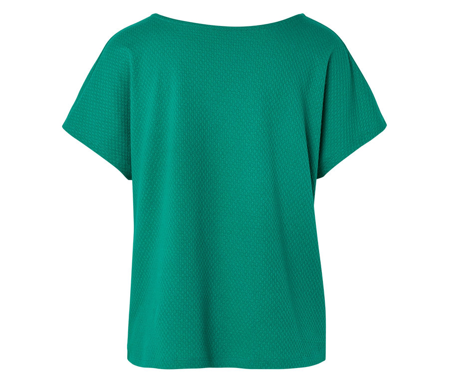 Zielony, teksturowany T-shirt z krótkim rękawem.