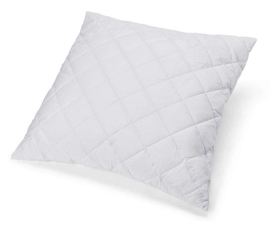 Pojedyncza, biała poduszka Cell Solution® z pikowanym wzorem w kratę leży na białym tle.