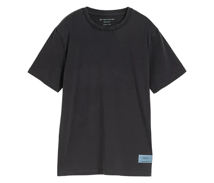 Koszulka basic Tom Tailor z efektem acid wash, coal grey leży płasko na białym tle.