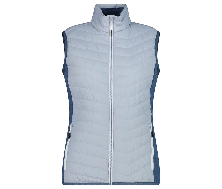 Jasnoniebieska, pikowana kamizelka z zamkiem błyskawicznym z przodu.