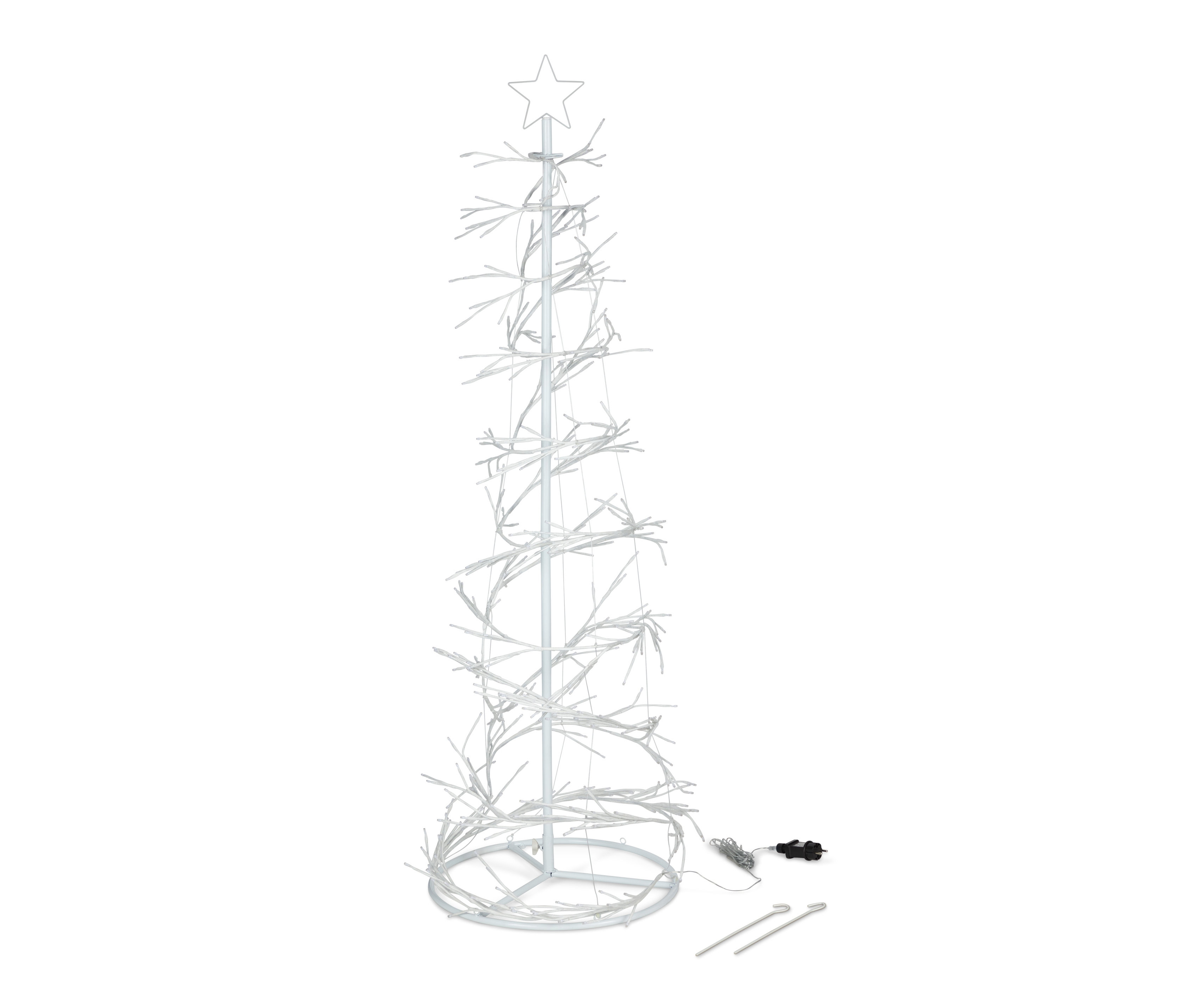 Choinka LED »Spirala« z gwiazdą na górze i kablem zasilającym.