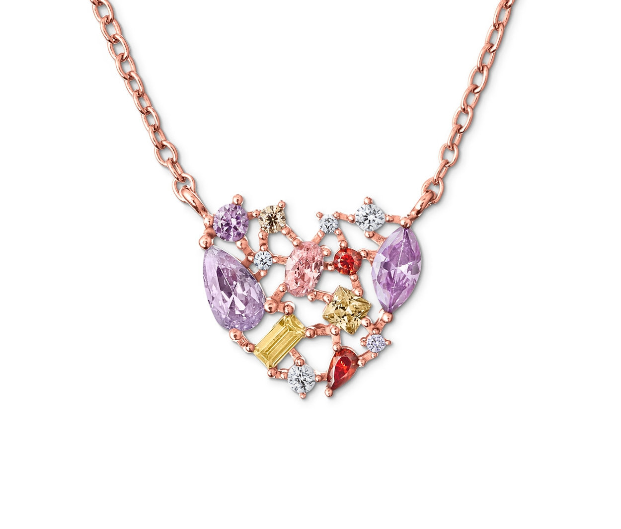 Tchibo - Naszyjnik, srebro próby 925 pokryte różowym złotem, z kolorowymi cyrkoniami