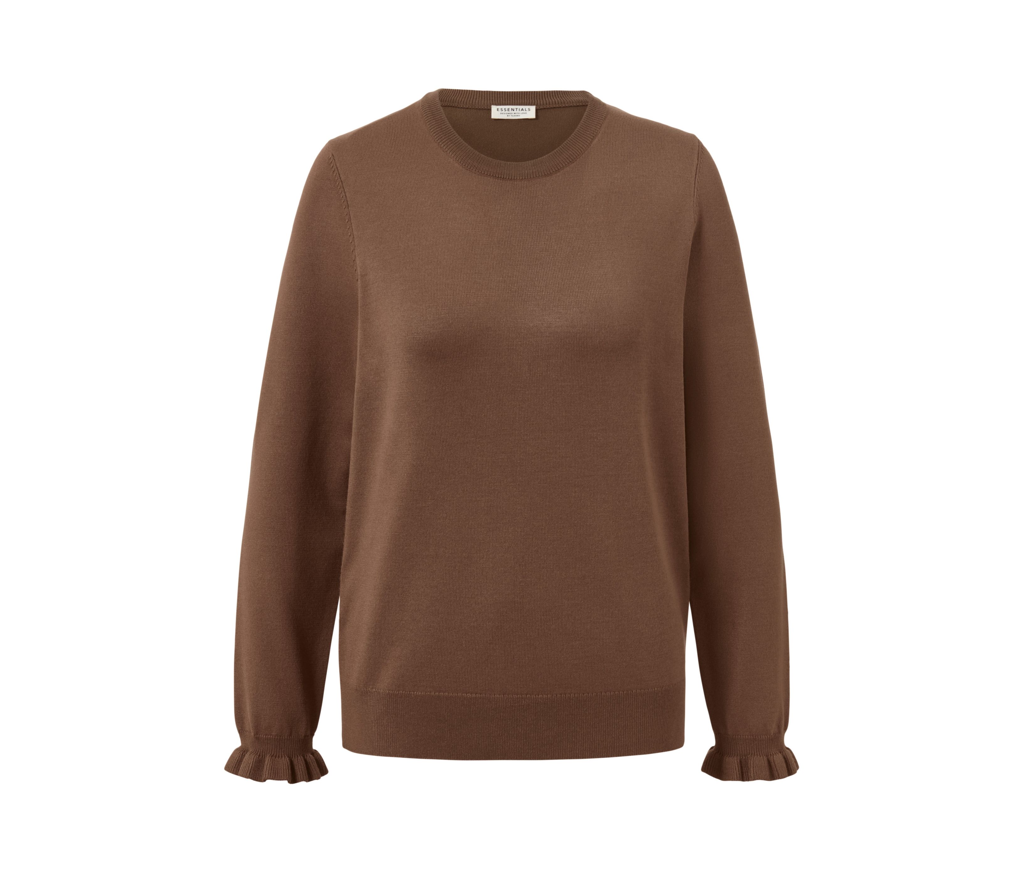 Tchibo - Sweter z delikatnej dzianiny z falbanką, brązowy