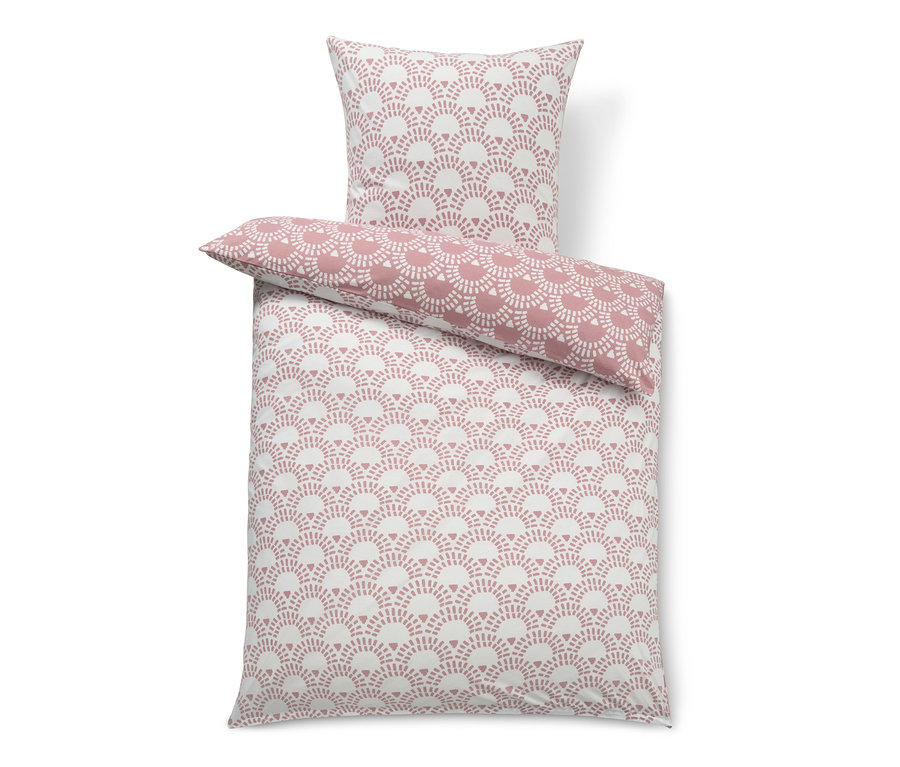 Różowa pościel z dżerseju w standardowym rozmiarze, z geometrycznym wzorem.