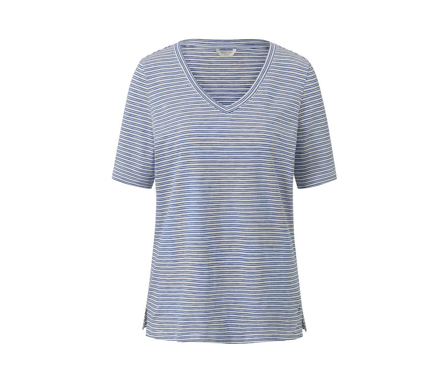 Koszulka w paski z krótkim rękawem i dekoltem w serek.