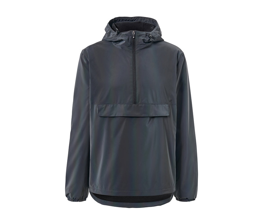 Szara kurtka wiartówka Rainbow Reflective z kapturem i kieszenią typu kangur.