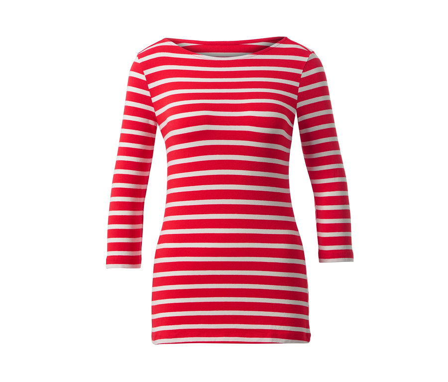 Bluzka w paski z rękawami o długości 3/4, czerwono-białe paski.