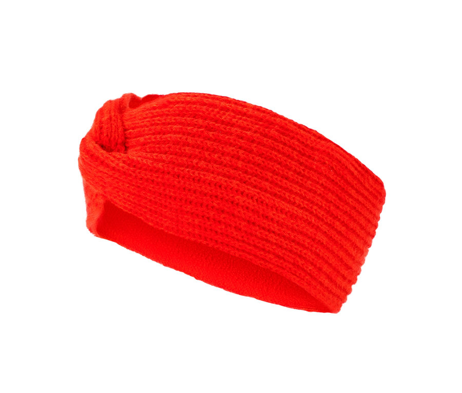 Pomarańczowa opaska z dzianiny.