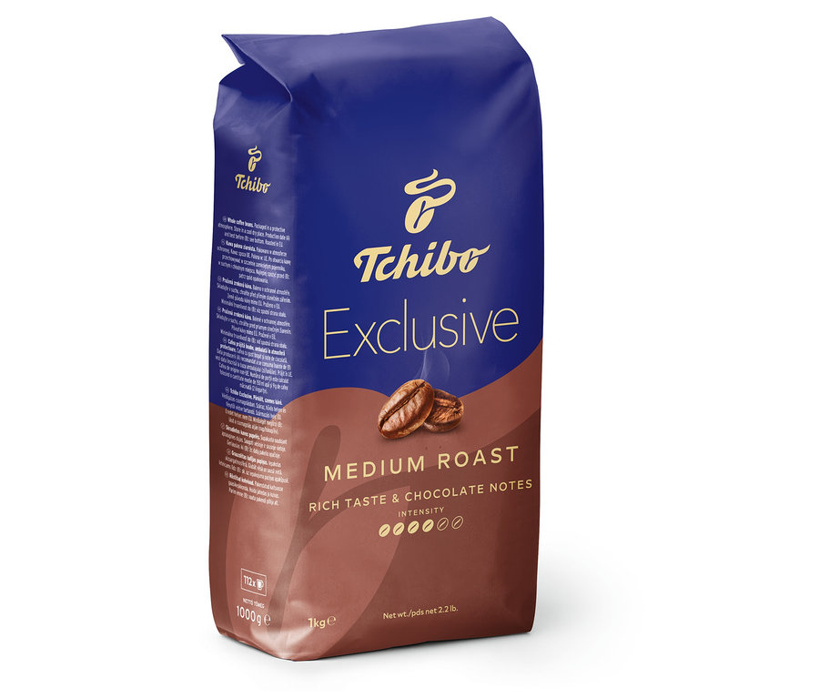 Opakowanie kawy ziarnistej Tchibo Exclusive Medium Roast.