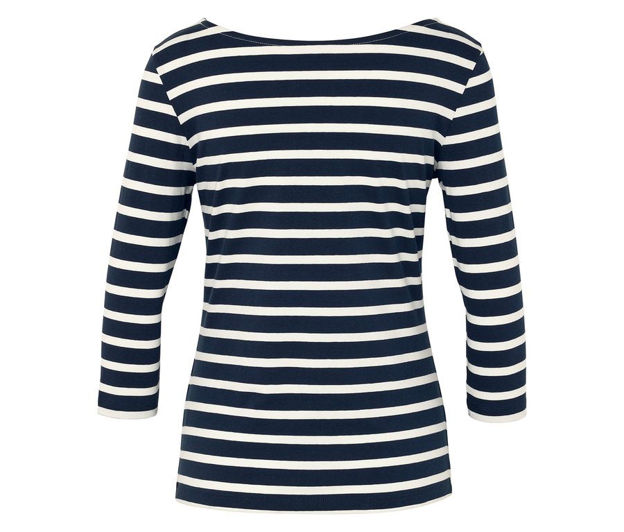 Koszulka w paski z długim rękawem w kolorze granatowo-białym.