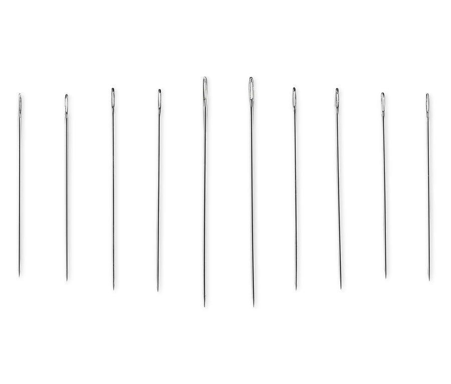 Rząd igieł do maszyny i szycia ręcznego.