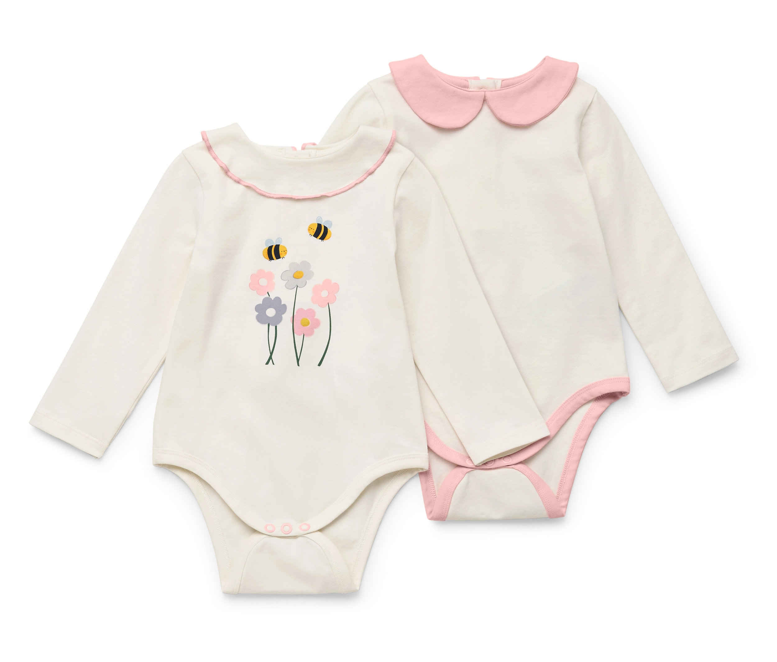 Tchibo - Body z długim rękawem i kołnierzykiem- różowy/biały/z nadrukiem