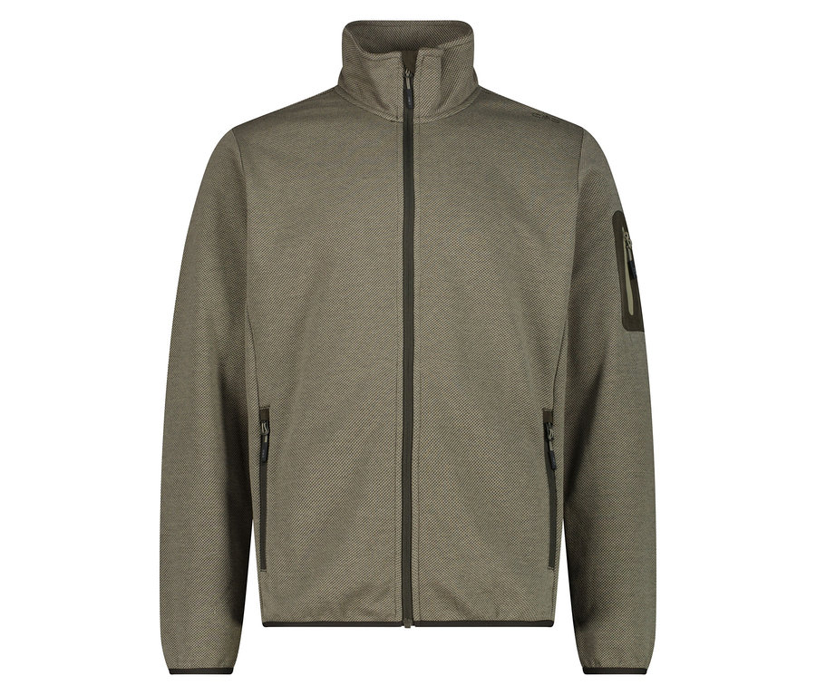 Zielona kurtka polarowa zapinana na zamek.