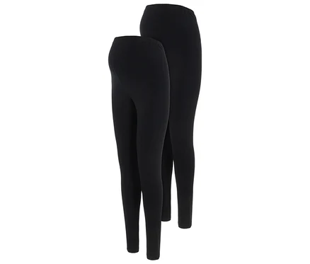 Dwie czarne legginsy ciążowe MAMALICIOUS MLEMMA LONG LEGGING 2-P A. E. NOOS leżą obok siebie.