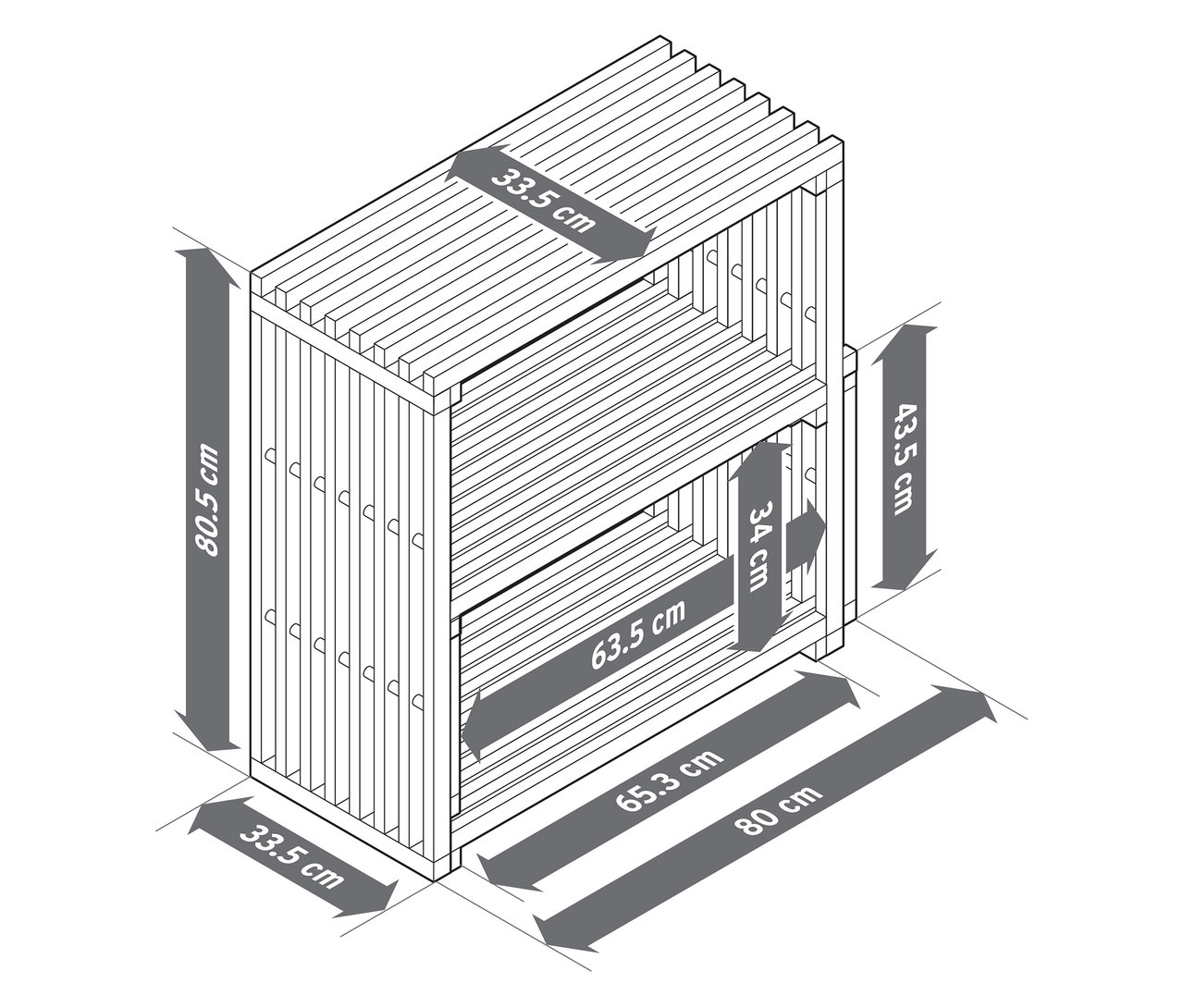 Widok z góry na rozsuwany regał schodkowy „FLEKSIBEL” z wymiarami.
