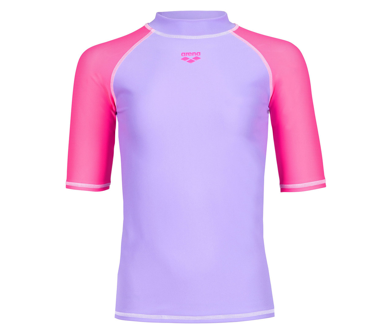 Liliowo-różowa koszulka kąpielowa Arena z krótkimi rękawami.