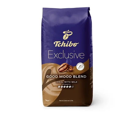 Opakowanie kawy ziarnistej Tchibo Exclusive Good Mood Blend 1 kg.