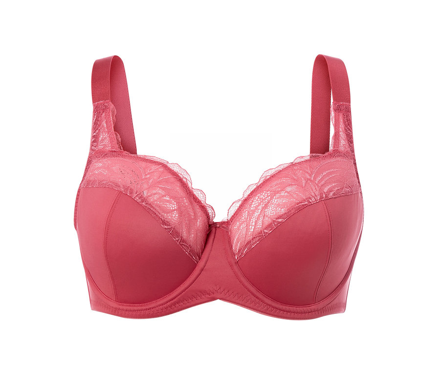 Różowy biustonosz z fiszbinami.