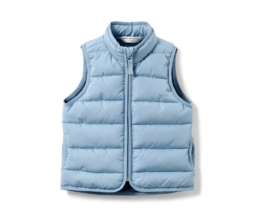 Niebieska dziecięca kamizelka pikowana zapinana na zamek.