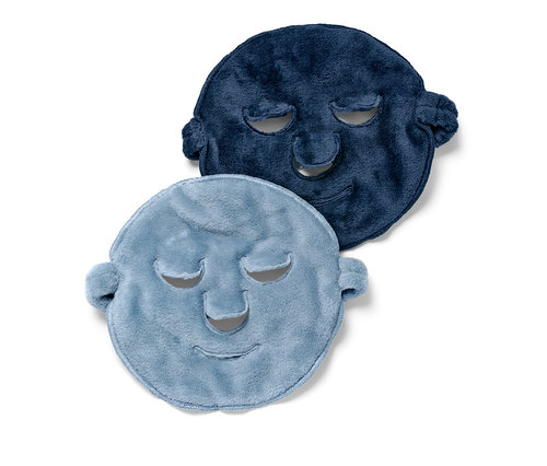 Dwie maseczki na twarz, jedna jasnoniebieska i jedna ciemnoniebieska.