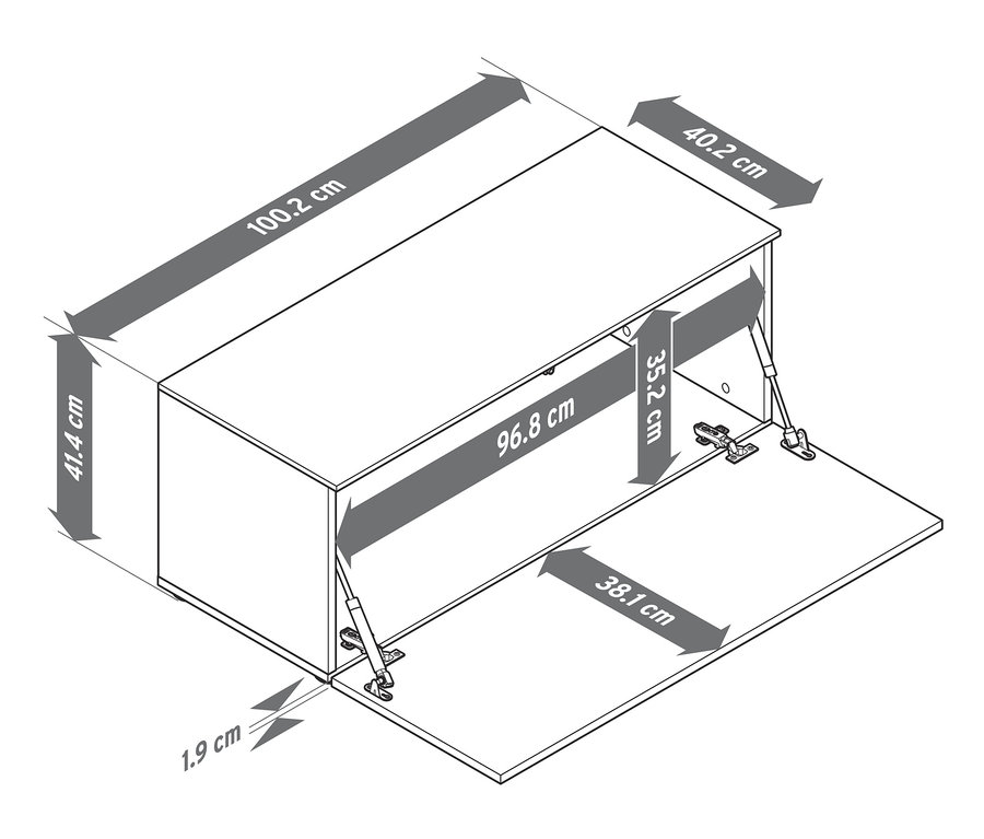 Wymiary ławki do siedzenia, ok. 100 cm, są pokazane za pomocą strzałek.