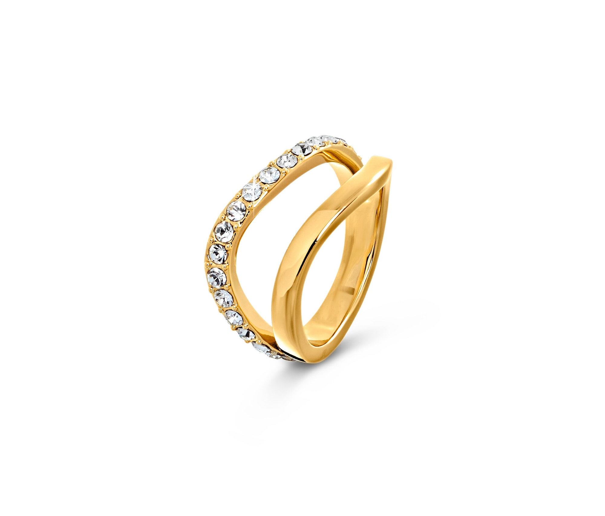 Tchibo - Pierścionek „podwójna fala” z kryształkami- biały/złoty